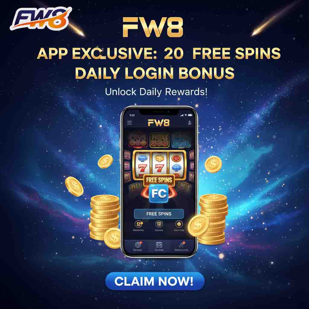 FW8 App Exclusive 20 FC Free Spins Daily Login Bonus