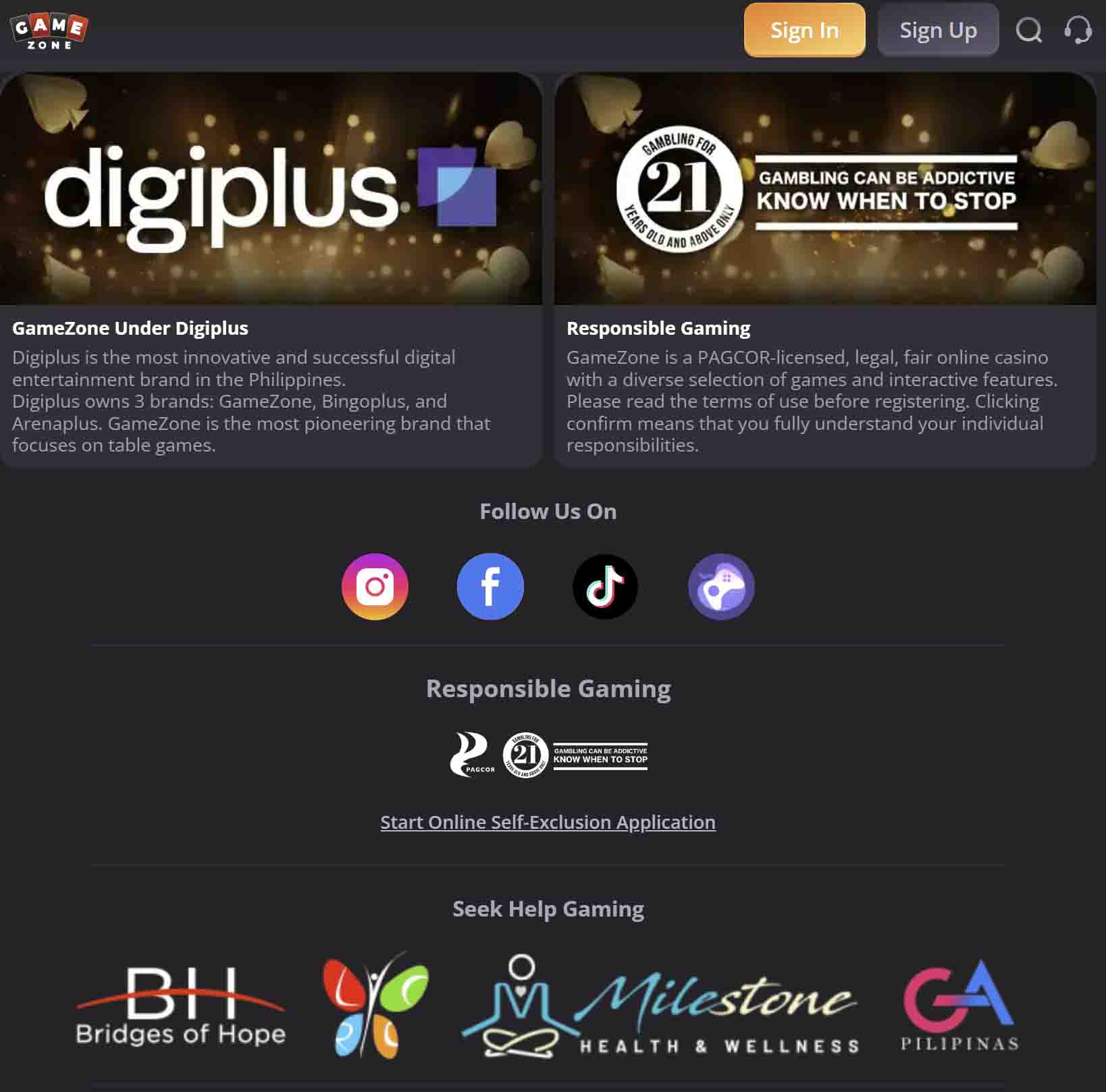 GameZone PH legit safety review showing PAGCOR license Digiplus corporate ownership and responsible gaming partners